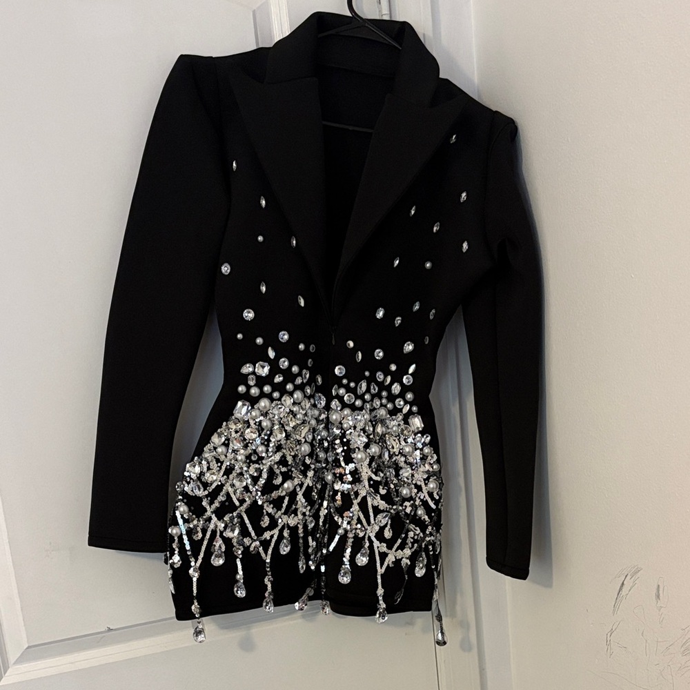 Black diamond/pearl Embellished blazer dress